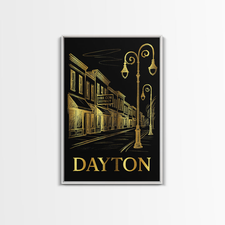 Dayton Travel Poster, Canvas Print, Gold Sketch Wall Art, Dayton City Art, Home Office Decor, Living Room Wall Art, Watercolor Skyline