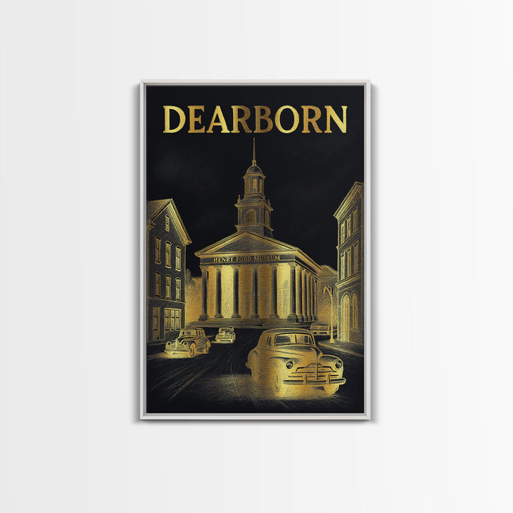 Dearborn Travel Poster, Framed Canvas Print, Gold Sketch Wall Art, Dearborn Poster Print, Travel Poster Art, Wanderlust Decor, Design 1