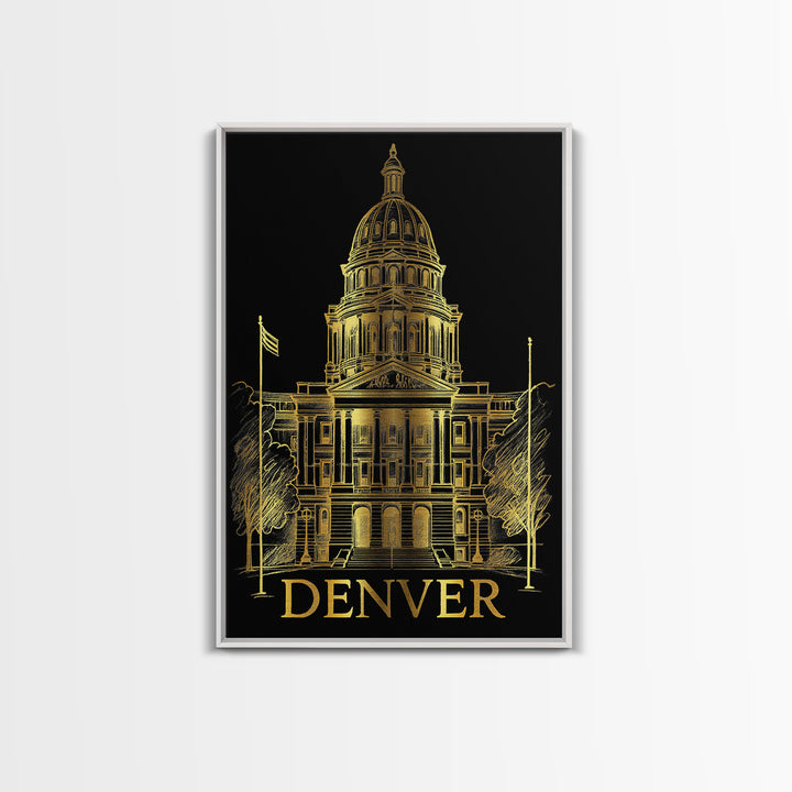 Denver Travel Poster, Framed Canvas Print, Black And Gold Line Art, Denver Travel Art, Fine Art Print, Travel Wall Decor, Home Office Decor
