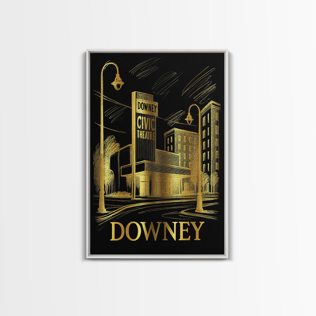 Downey Travel Poster, Framed Canvas Print, Dark Background Poster Art, Downey Poster Print, Home Office Decor, City Art Print, Design 2