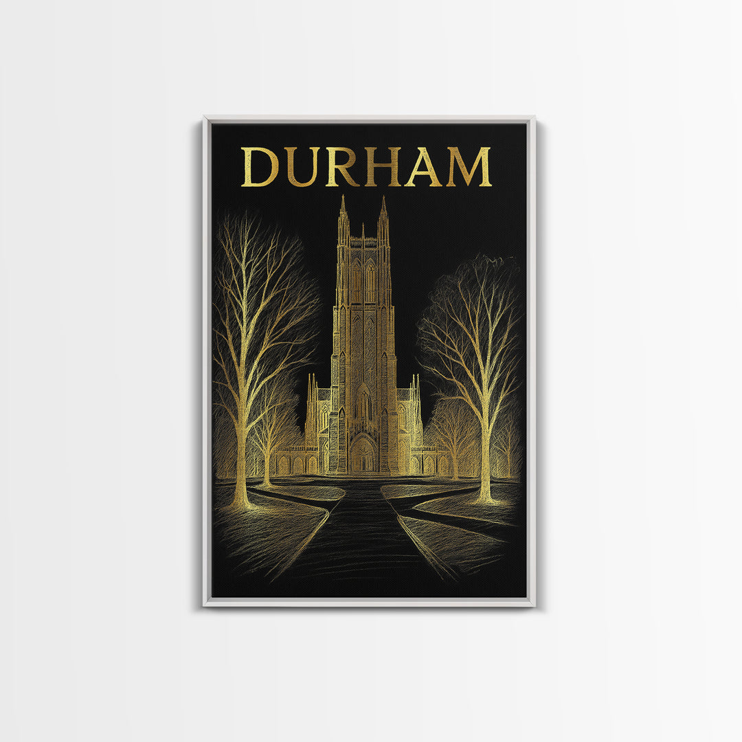 Durham North Carolina Travel Poster, Canvas Print, Dark Background Poster Art, Durham Art Print, Travel Wall Art, Vintage City Art