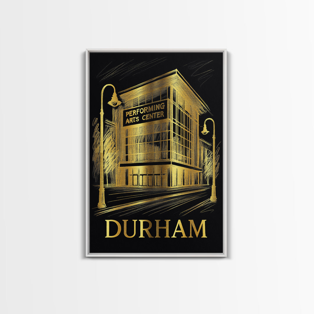 Durham Travel Poster, Framed Canvas Print, Elegant Gold City Art, Durham Wall Art, Vintage City Art, Living Room Wall Art, City Art Print