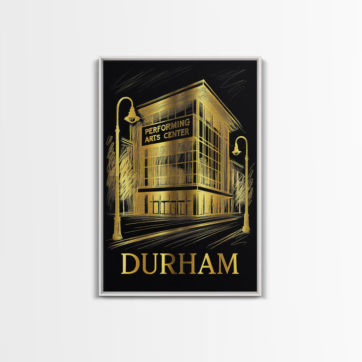 Durham Travel Poster, Framed Canvas Print, Elegant Gold City Art, Durham Wall Art, Vintage City Art, Living Room Wall Art, City Art Print