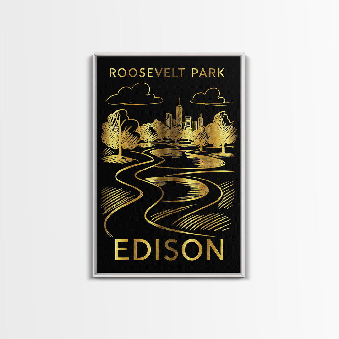 Edison Travel Poster, Framed Canvas Print, Gold Sketch Wall Art, Edison City Art, City Travel Prints, City Art Print, Modern Wall Decor