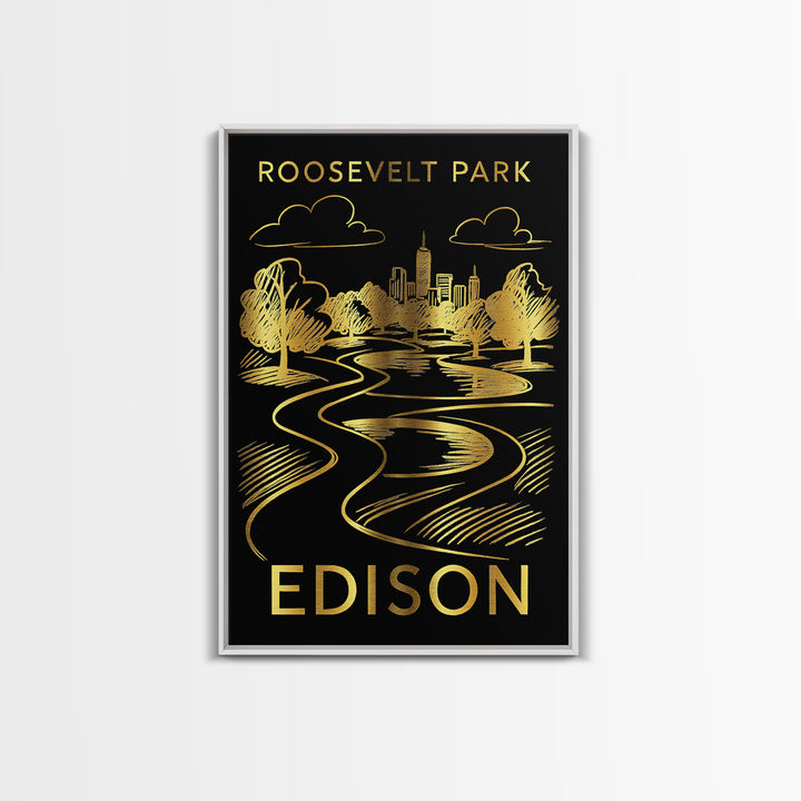 Edison Travel Poster, Framed Canvas Print, Gold Sketch Wall Art, Edison City Art, City Travel Prints, City Art Print, Modern Wall Decor