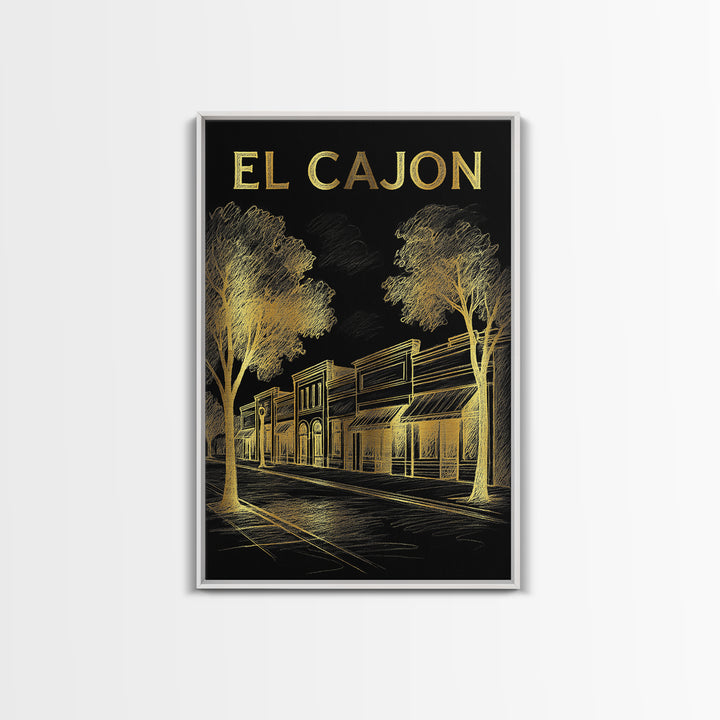 El Cajon California Travel Poster, Canvas Print, Elegant Gold City Art, El Cajon Poster Print, Wall Art, City Art Print, Travel Art
