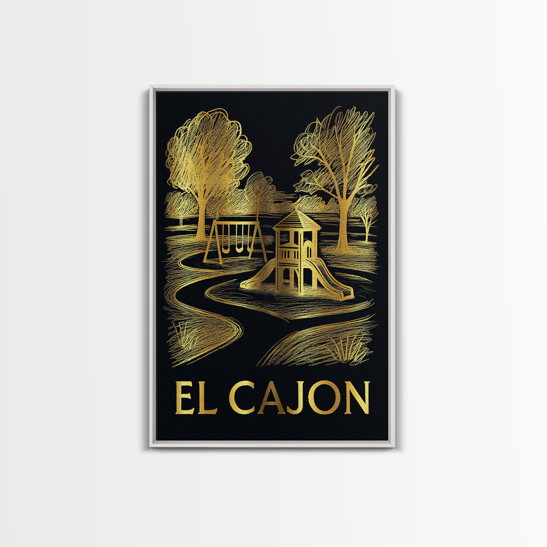 El Cajon Travel Poster, Canvas Print, Black And Gold Line Art, El Cajon City Art, Vintage City Poster, Travel Wall Art, Vintage Travel Art