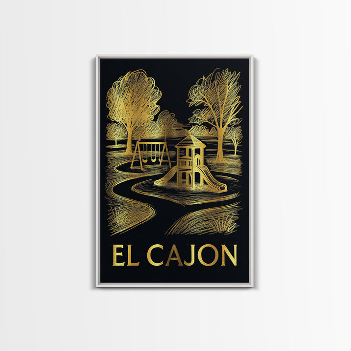 El Cajon Travel Poster, Canvas Print, Black And Gold Line Art, El Cajon City Art, Vintage City Poster, Travel Wall Art, Vintage Travel Art