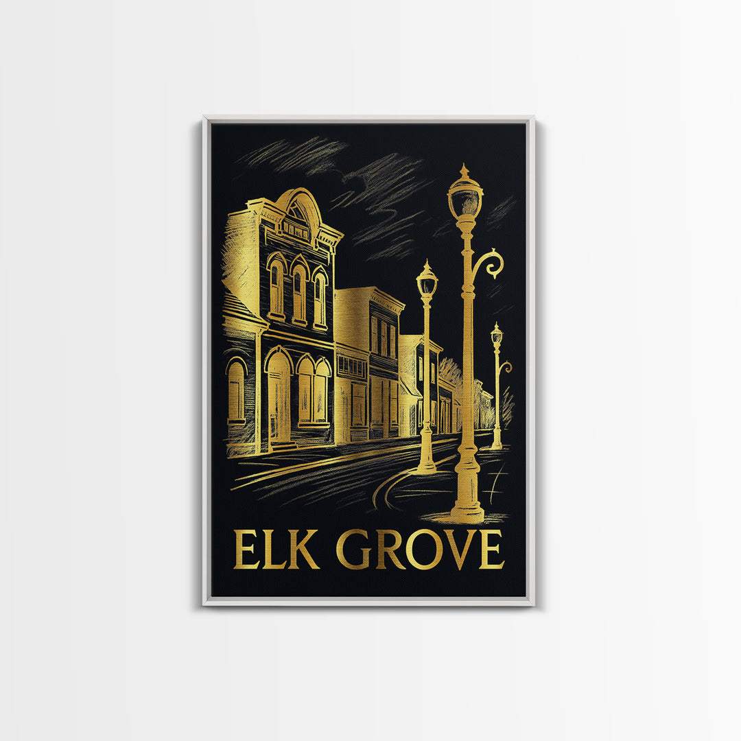 El K Grove Travel Poster, Canvas Print, Black And Gold Line Art, El K Grove Art Print, Wanderlust Decor, City Travel Prints, Home Decor