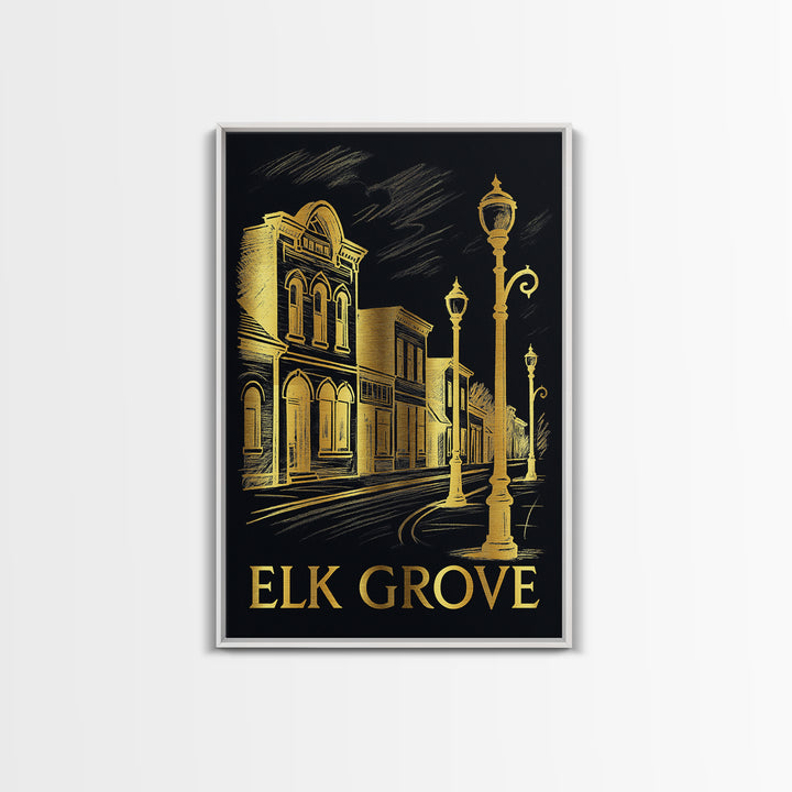 El K Grove Travel Poster, Canvas Print, Black And Gold Line Art, El K Grove Art Print, Wanderlust Decor, City Travel Prints, Home Decor