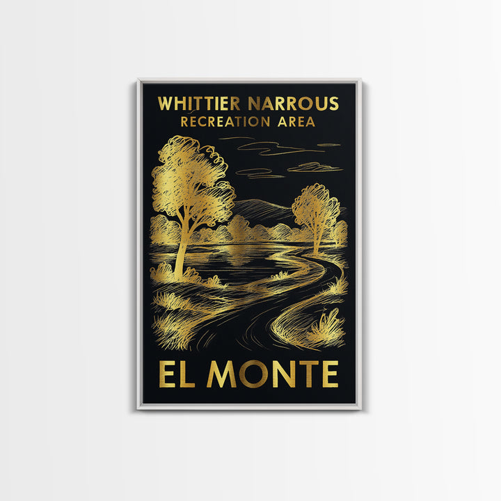 El Monte Travel Poster, Framed Canvas Print, Elegant Gold City Art, El Monte Art Print, City Illustration, Watercolor City Skyline