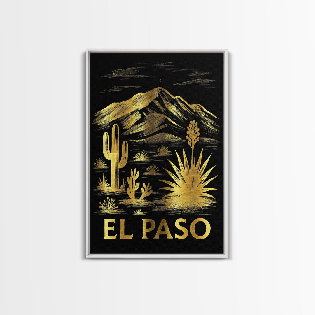 El Paso Travel Poster, Canvas Print, Elegant Gold City Art, El Paso City Art, Vintage City Poster, Vintage Travel Print, Travel Poster Set