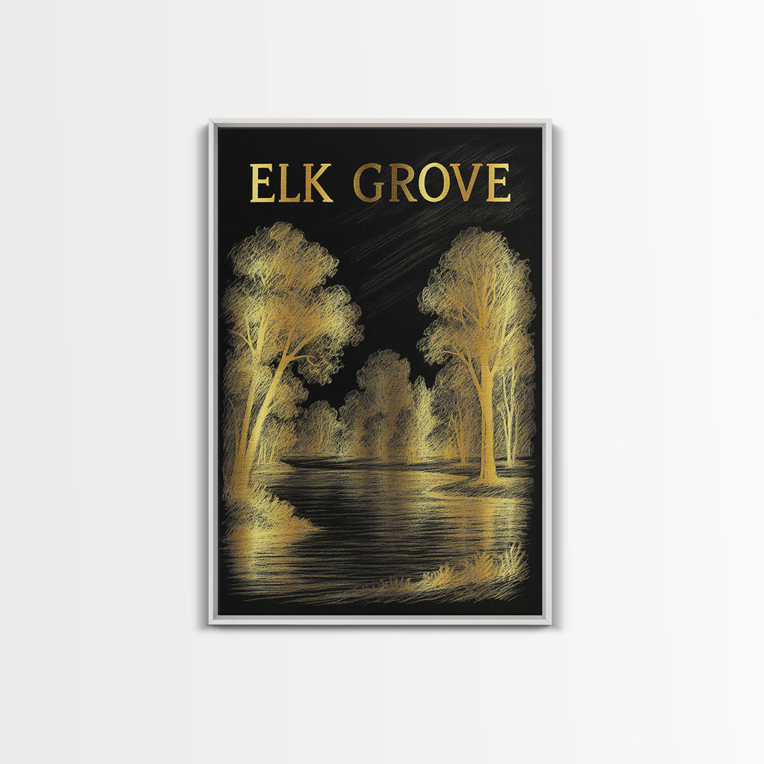 Elk Grove Travel Poster, Canvas Print, Dark Background Poster Art, Elk Grove City Art, Vintage City Art, Retro Travel Print, Retro Poster