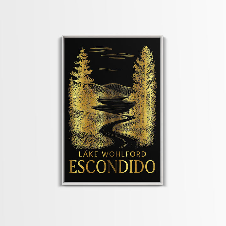 Escondido Travel Poster, Framed Canvas Print, Black And Gold Line Art, Escondido City Art, Travel Poster Art, Fine Art Print, Art Print