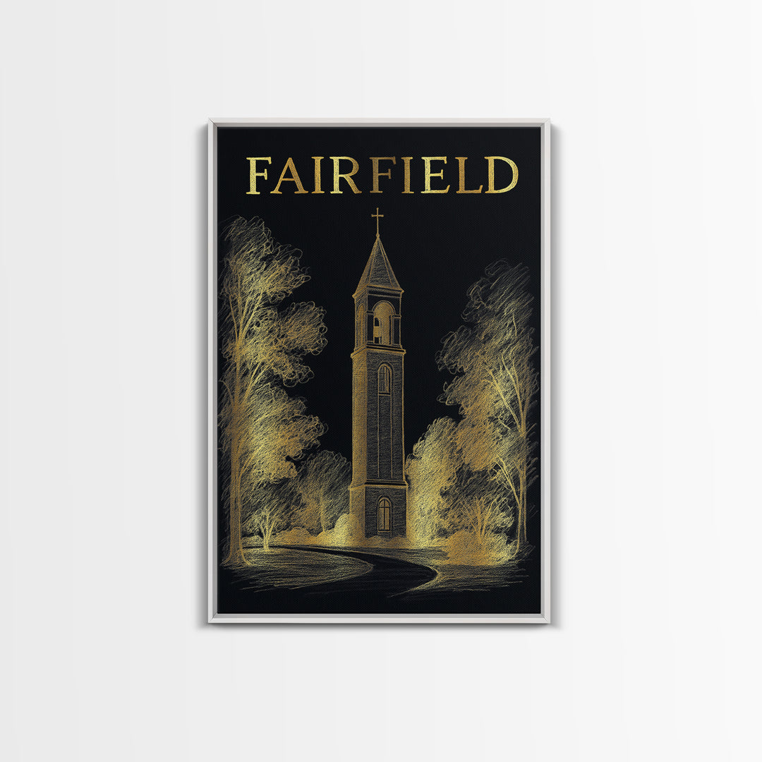 Fairfield California Travel Poster, Canvas Print, Gold Sketch Wall Art, Fairfield Wall Art, Travel Print, Travel Art Print, Wall Decor