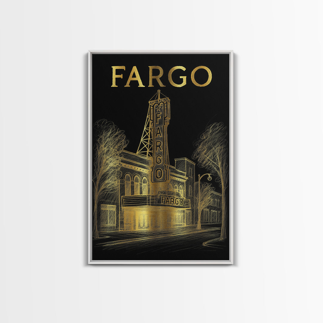 Fargo North Dakota Travel Poster, Canvas Print, Black And Gold Line Art, Fargo Wall Art, Wall Decor, Travel Poster Set, City Art Print