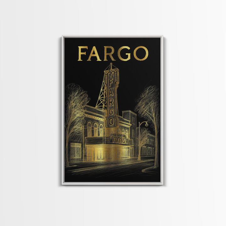 Fargo North Dakota Travel Poster, Canvas Print, Black And Gold Line Art, Fargo Wall Art, Wall Decor, Travel Poster Set, City Art Print