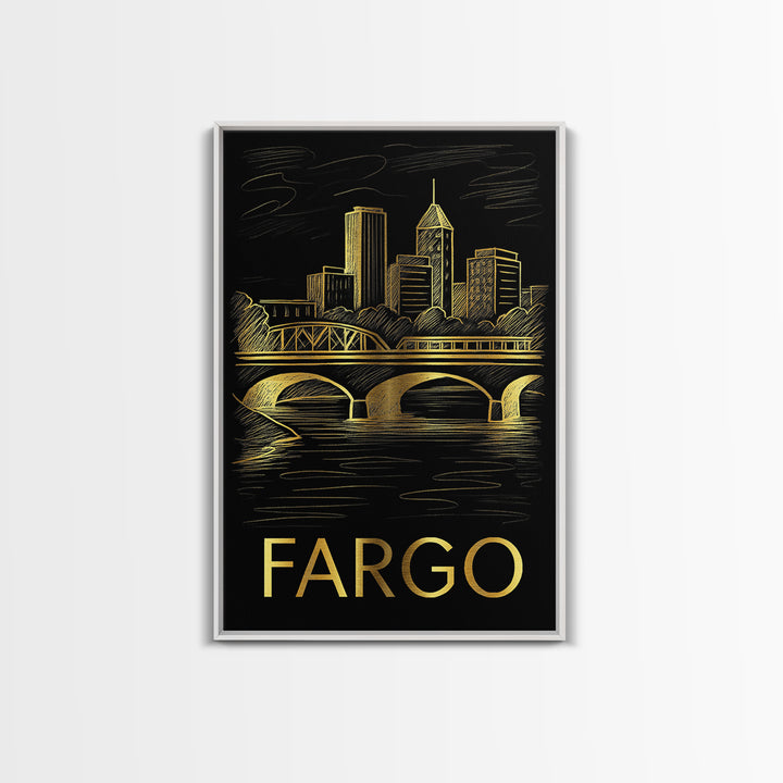 Fargo Travel Poster, Canvas Print, Elegant Gold City Art, Fargo Art Print, Travel Poster Art, Vintage Travel Print, Fine Art Print
