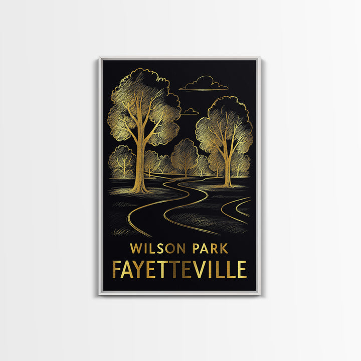 Fayetteville Travel Poster, Framed Canvas Print, Gold Sketch Wall Art, Fayetteville City Art, Fine Art Print, Vintage Travel Art