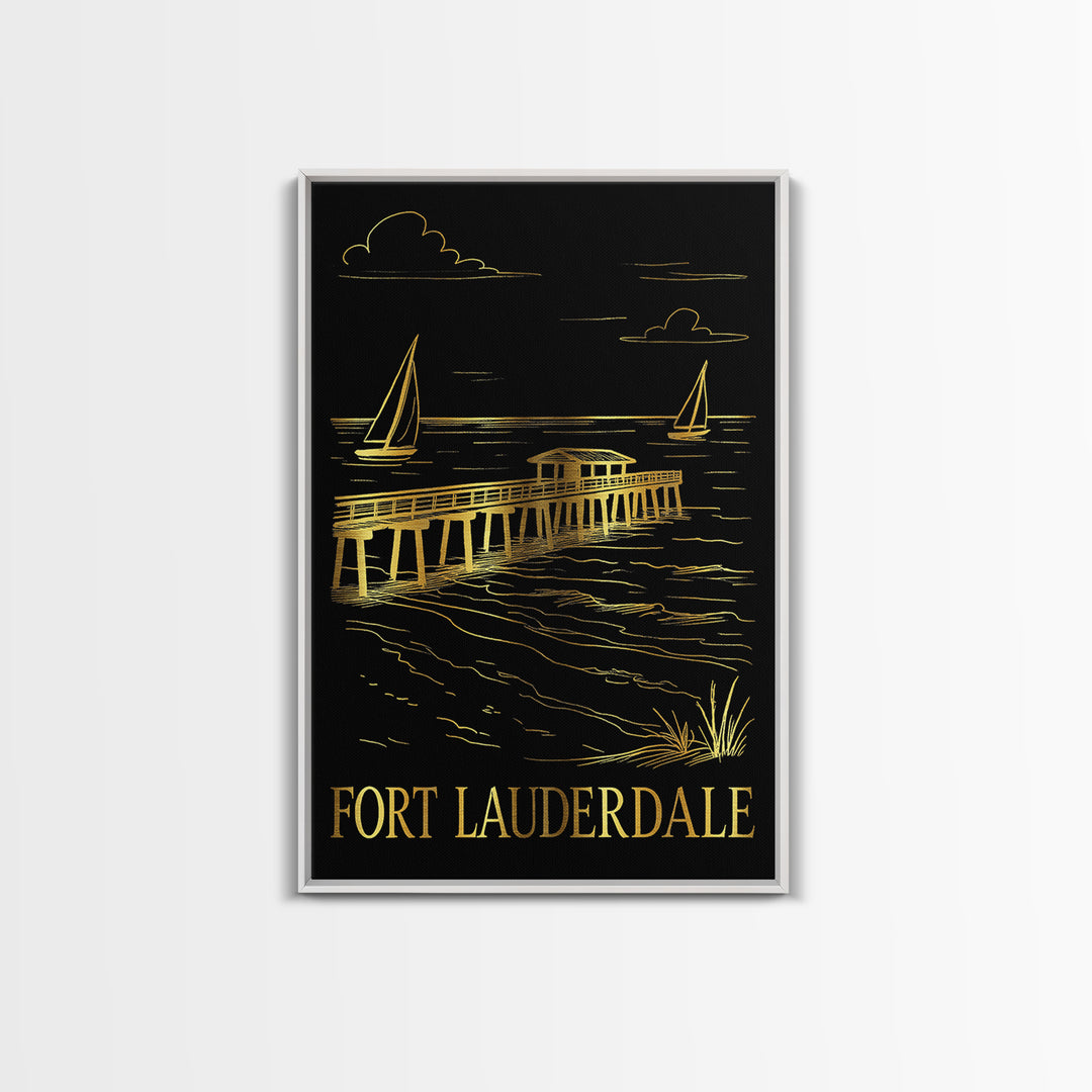 Fort Lauderdale Travel Poster, Framed Canvas Print, Dark Background Poster Art, Fort Lauderdale Wall Art, Vintage City Art, Travel Print