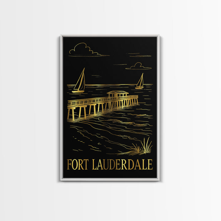 Fort Lauderdale Travel Poster, Framed Canvas Print, Dark Background Poster Art, Fort Lauderdale Wall Art, Vintage City Art, Travel Print
