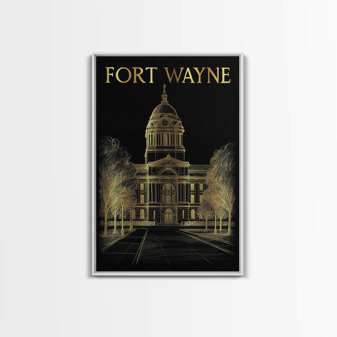Fort Wayne Indiana Travel Poster, Canvas Print, Elegant Gold City Art, Fort Wayne Poster Print, Wanderlust Decor, Fine Art Print, Wall Decor