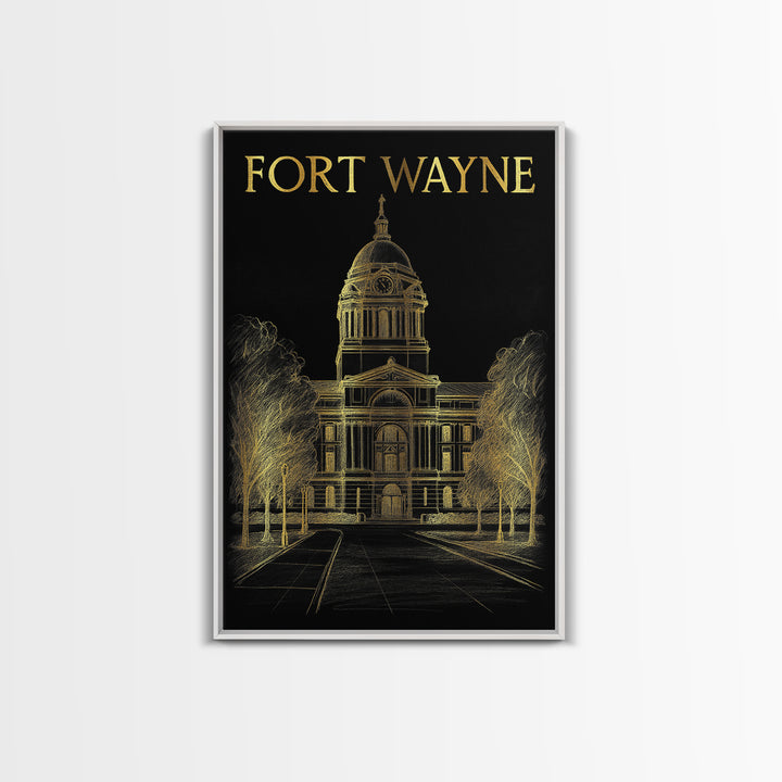 Fort Wayne Indiana Travel Poster, Canvas Print, Elegant Gold City Art, Fort Wayne Poster Print, Wanderlust Decor, Fine Art Print, Wall Decor