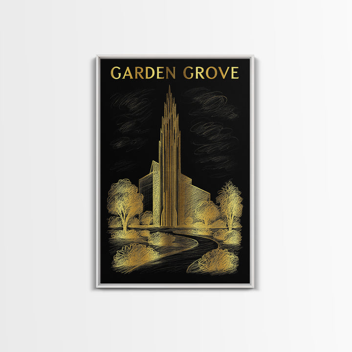 Garden Grove California Travel Poster, Canvas Print, Black And Gold Line Art, Garden Grove Art Print, Travel Art Print, City Travel Prints