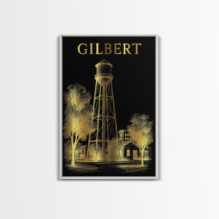 Gilbert Arizona Travel Poster, Canvas Print, Dark Background Poster Art, Gilbert Wall Art, Wall Decor, Travel Art Print, Travel Poster Set