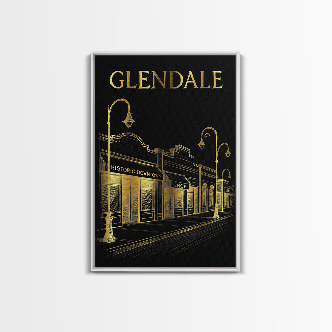 Glendale Travel Poster, Canvas Print, Black And Gold Line Art, Glendale Poster Print, Vintage City Poster, Travel Poster Art, Wall Art