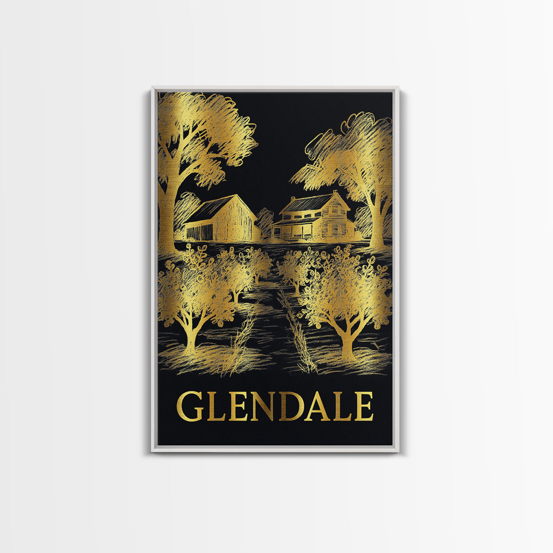 Glendale Travel Poster, Canvas Print, Dark Background Poster Art, Glendale City Art, Wanderlust Decor, City Art Print, Modern Wall Decor