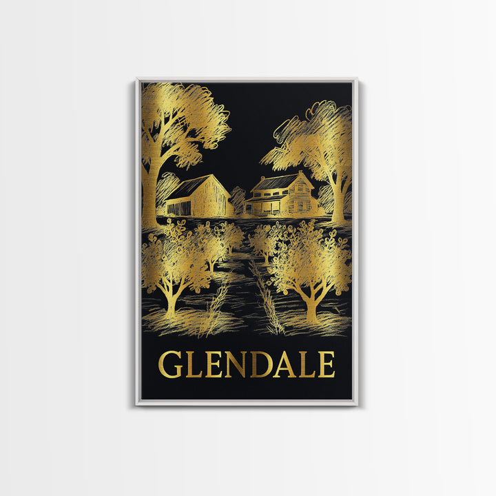 Glendale Travel Poster, Canvas Print, Dark Background Poster Art, Glendale City Art, Wanderlust Decor, City Art Print, Modern Wall Decor