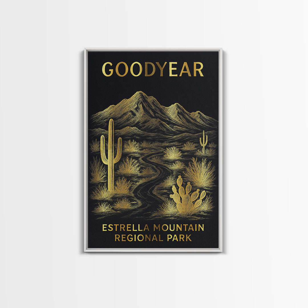 Goodyear Arizona Travel Poster, Canvas Print, Dark Background Poster Art, Goodyear Poster Print, Vintage Travel Print, Mid Century Wall Art