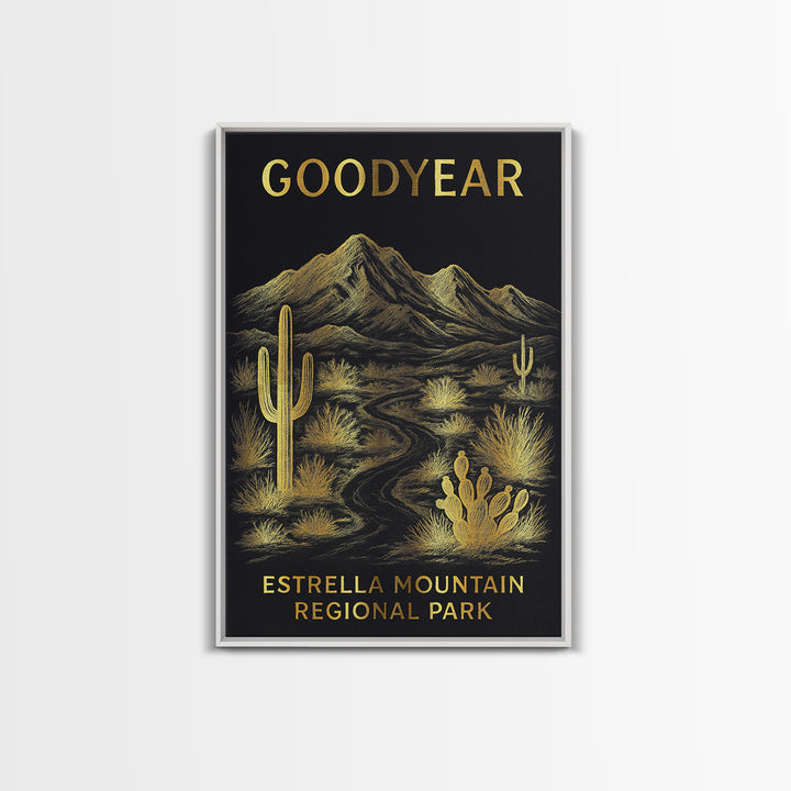 Goodyear Arizona Travel Poster, Canvas Print, Dark Background Poster Art, Goodyear Poster Print, Vintage Travel Print, Mid Century Wall Art