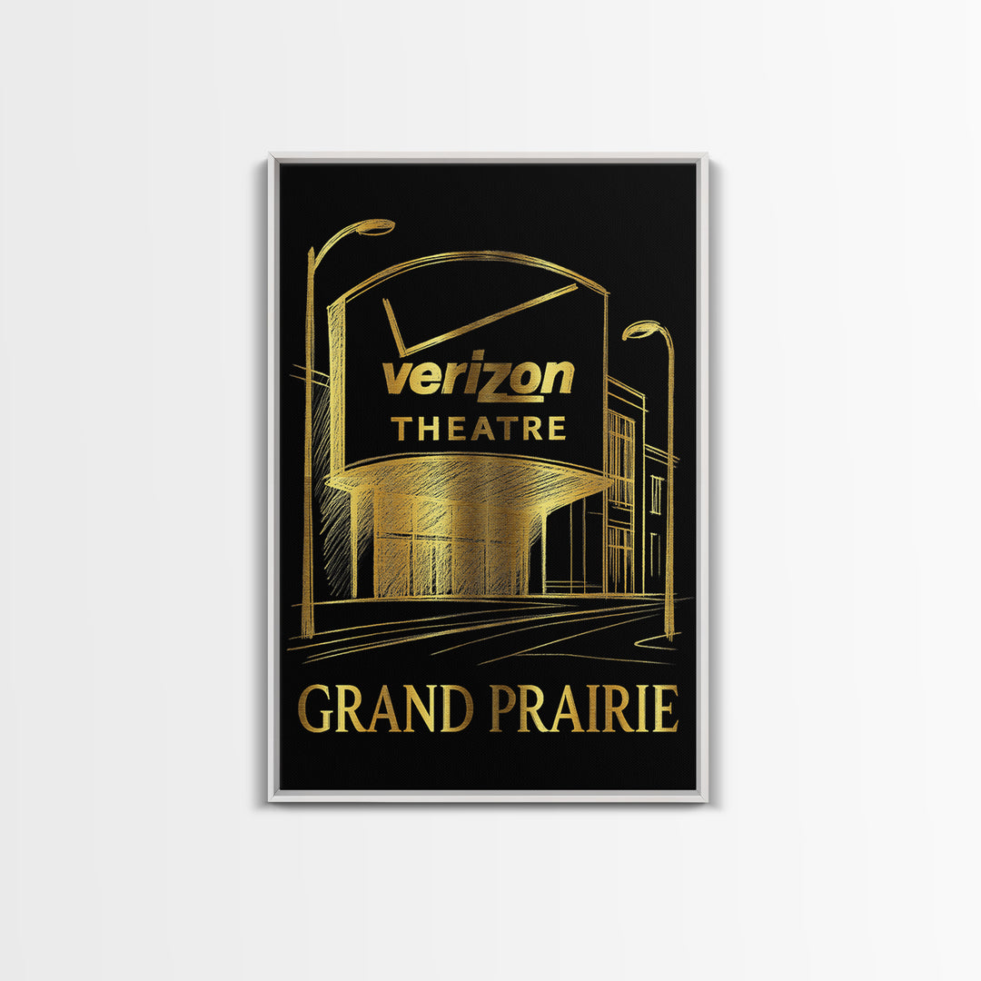 Grand Prairie Travel Poster, Canvas Print, Black And Gold Line Art, Grand Prairie Poster Print, Watercolor Urban Skyline, Travel Print