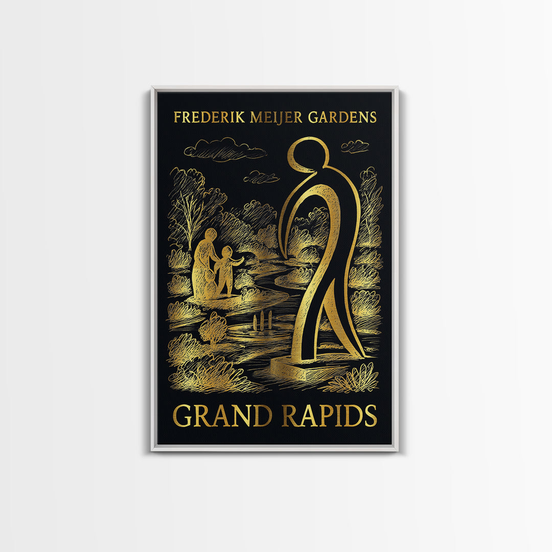 Grand Rapids Travel Poster, Canvas Print, Dark Background Poster Art, Grand Rapids Poster Print, City Illustration, Travel Wall Art