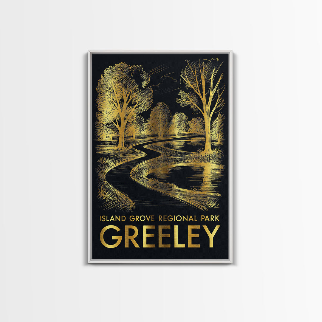 Greeley Travel Poster, Framed Canvas Print, Elegant Gold City Art, Greeley Travel Art, Travel Poster Art, Travel Art Print, Wall Art