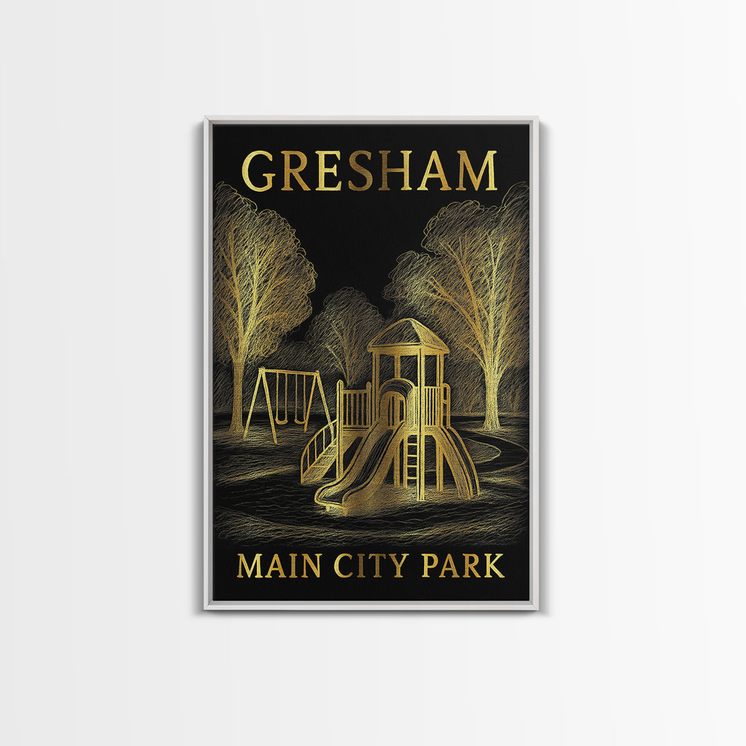 Gresham Oregon Travel Poster, Canvas Print, Dark Background Poster Art, Gresham City Art, Vintage Travel Print, Wall Art, Wall Art