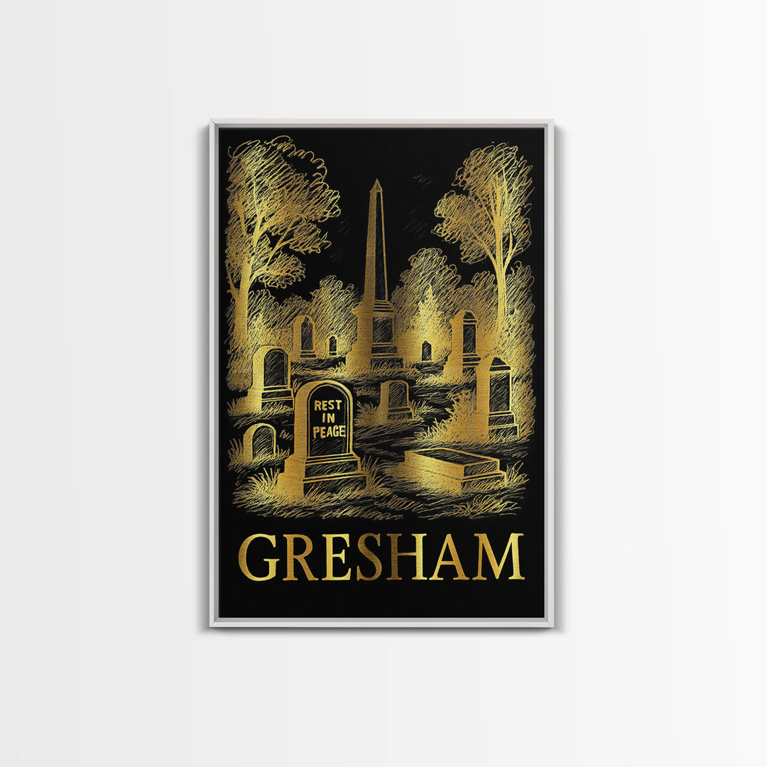 Gresham Travel Poster, Canvas Print, Dark Background Poster Art, Gresham Art Print, Vintage Travel Print, Living Room Wall Art
