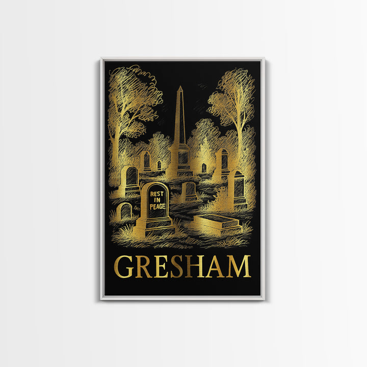 Gresham Travel Poster, Canvas Print, Dark Background Poster Art, Gresham Art Print, Vintage Travel Print, Living Room Wall Art