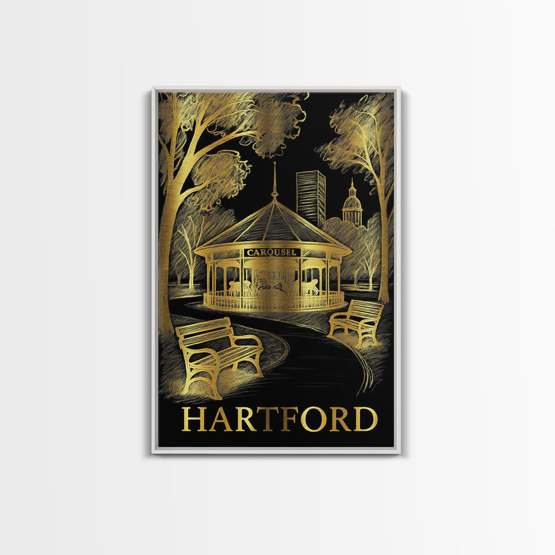 Hartford Travel Poster, Canvas Print, Elegant Gold City Art, Hartford Wall Art, Vintage Travel Print, Vintage Travel Art, Vintage City Art