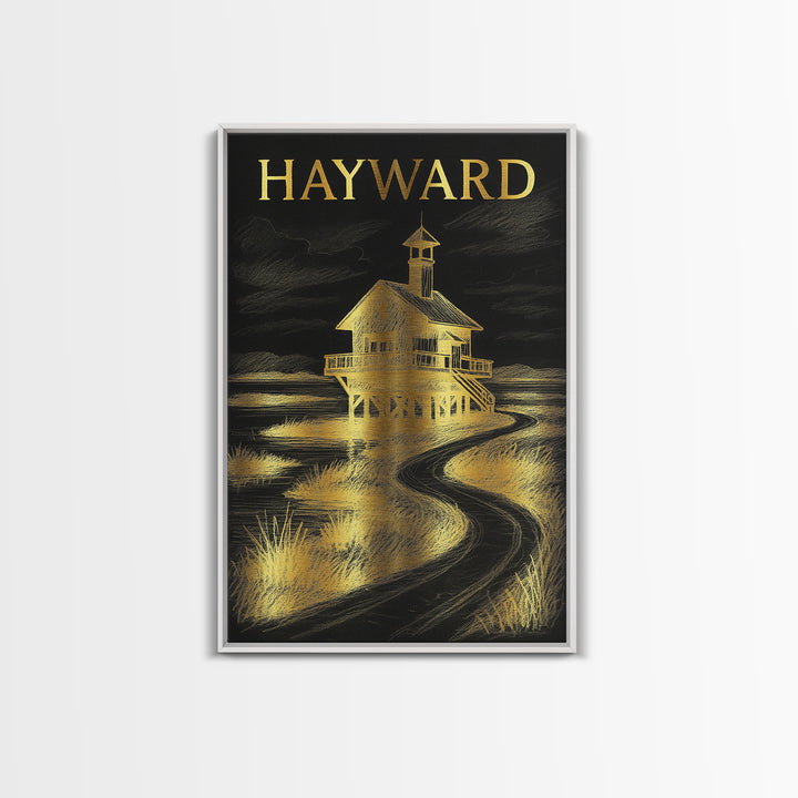 Hayward California Travel Poster, Canvas Print, Elegant Gold City Art, Hayward Art Print, Gift For Travelers, Travel Wall Art, Landscape Art