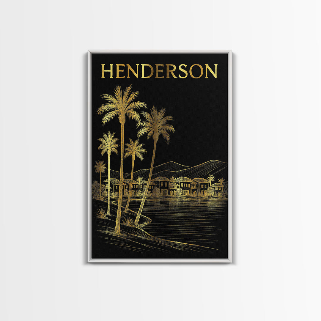 Henderson Nevada Travel Poster, Canvas Print, Black And Gold Line Art, Henderson Travel Art, Travel Wall Art, Wall Decor, City Art Print