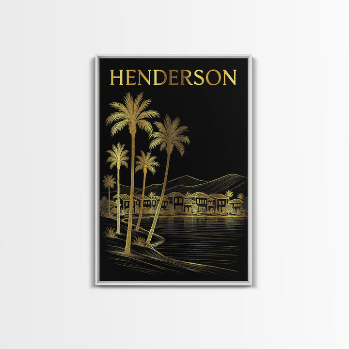 Henderson Nevada Travel Poster, Canvas Print, Black And Gold Line Art, Henderson Travel Art, Travel Wall Art, Wall Decor, City Art Print