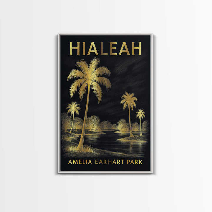 Hialeah Florida Travel Poster, Framed Canvas Print, Dark Background Poster Art, Hialeah Travel Art, Travel Poster Art, Travel Poster Set