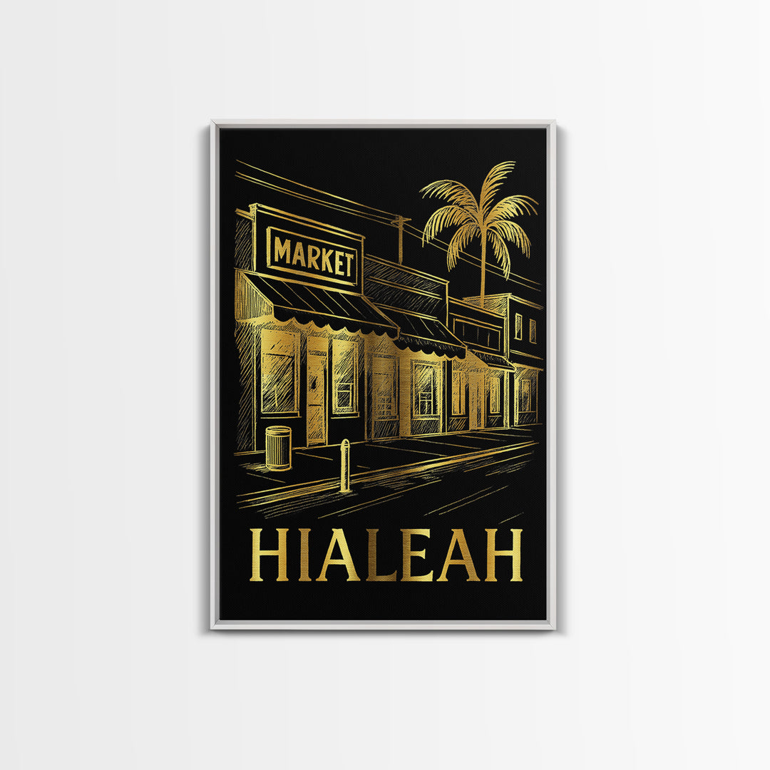 Hialeah Travel Poster, Framed Canvas Print, Elegant Gold City Art, Hialeah Poster Print, Travel Poster Set, Gift For Travelers