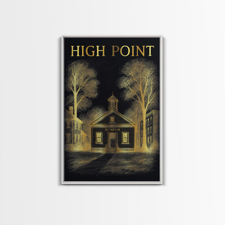 High Point Travel Poster, Canvas Print, Elegant Gold City Art, High Point Art Print, Home Office Decor, Watercolor Skyline, Wall Art