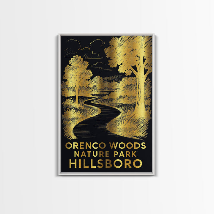 Hillsboro Travel Poster, Framed Canvas Print, Elegant Gold City Art, Hillsboro Poster Print, Travel Art Print, Watercolor City Skyline