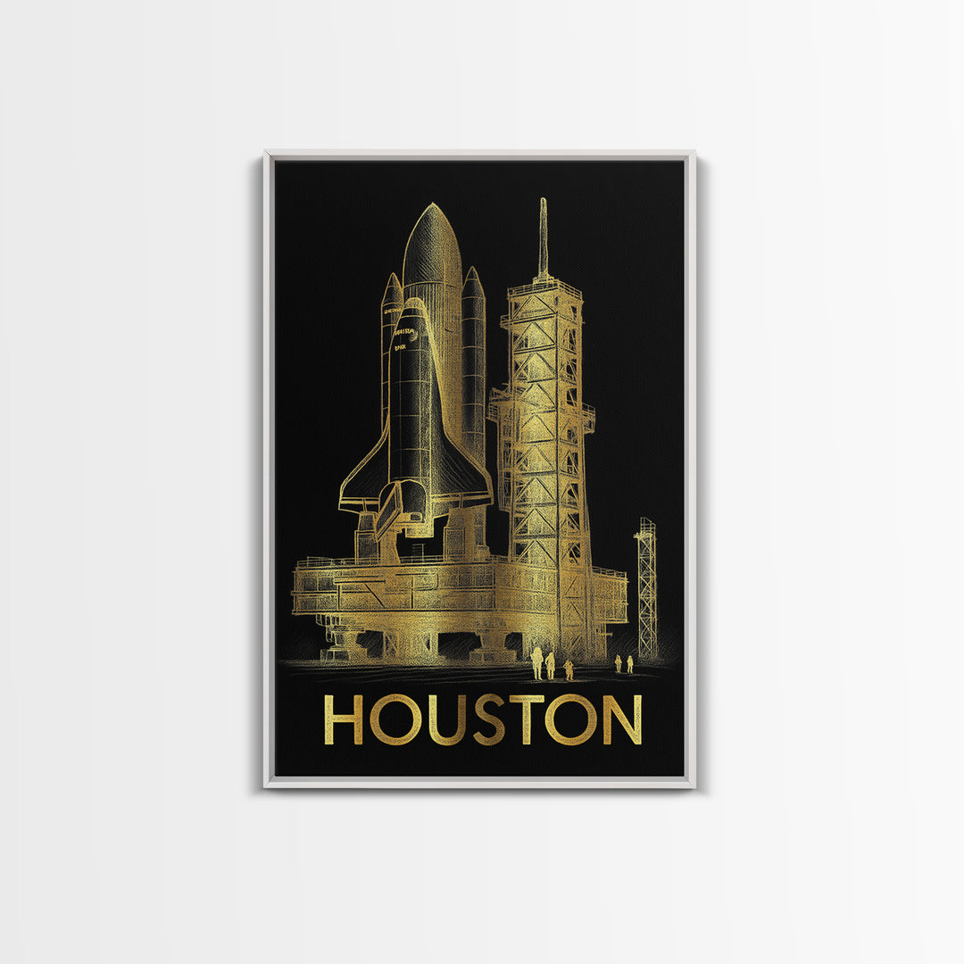 Houston Texas Travel Poster, Canvas Print, Gold Sketch Wall Art, Houston Art Print, Travel Wall Art, Retro Travel Print, Travel Print
