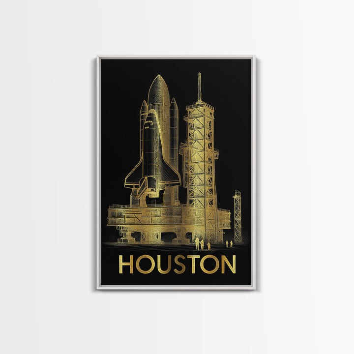 Houston Texas Travel Poster, Canvas Print, Gold Sketch Wall Art, Houston Art Print, Travel Wall Art, Retro Travel Print, Travel Print